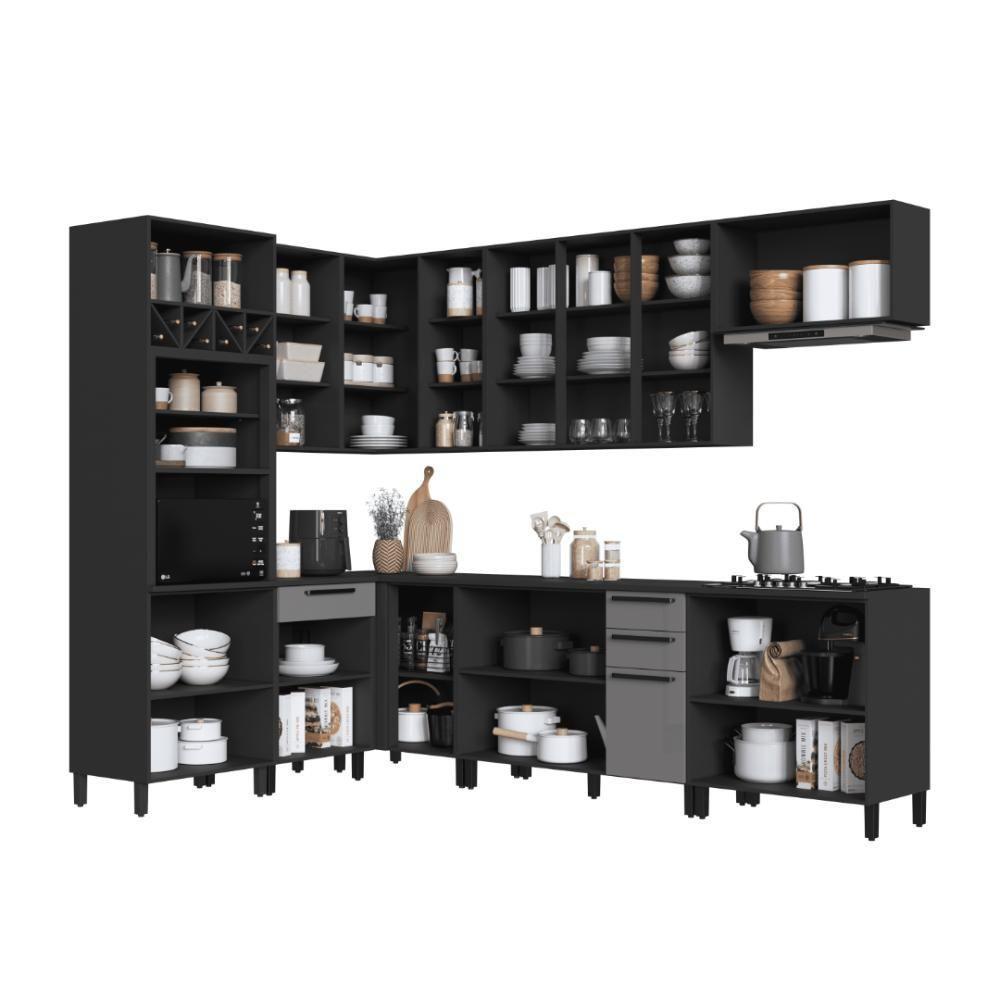 Cozinha Modulada Completa Fidelitá Mônaco 8 Peças 479cm 16 Portas 4 Gavetas Com Tampo Chumbo/titânio - 3