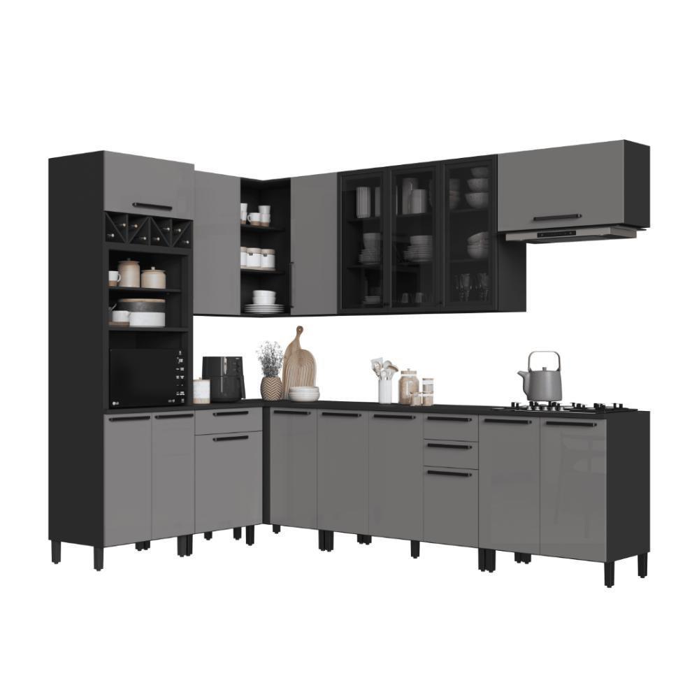 Cozinha Modulada Completa Fidelitá Mônaco 8 Peças 479cm 16 Portas 4 Gavetas Com Tampo Chumbo/titânio - 4