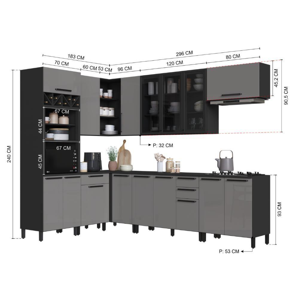Cozinha Modulada Completa Fidelitá Mônaco 8 Peças 479cm 16 Portas 4 Gavetas Com Tampo Chumbo/titânio - 5