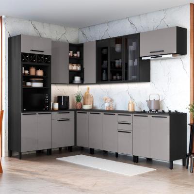 Cozinha Modulada Completa Fidelitá Mônaco 8 Peças 479cm 16 Portas 4 Gavetas Com Tampo Chumbo/titânio