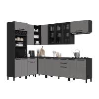 Cozinha Modulada Completa Fidelitá Mônaco 8 Peças 479cm 16 Portas 4 Gavetas Com Tampo Chumbo/titânio