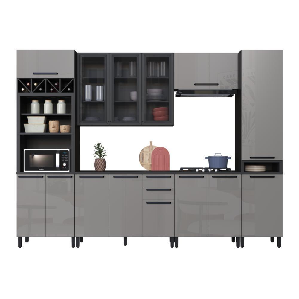 Cozinha Modulada Completa Fidelitá Mônaco 6 Peças 320cm 14 Portas 2 Gavetas Com Tampo Chumbo/titânio - 3