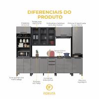 Cozinha Modulada Completa Fidelitá Mônaco 6 Peças 320cm 14 Portas 2 Gavetas Com Tampo Chumbo/titânio - 5