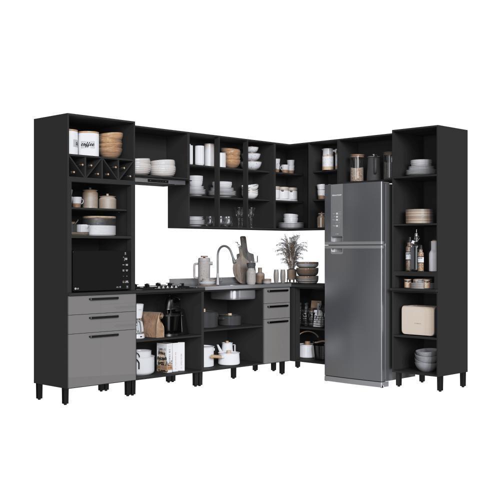 Cozinha Modulada Completa Fidelitá Mônaco 9 Peças 549cm 16 Portas 4 Gavetas Sem Tampo Chumbo/titânio - 5