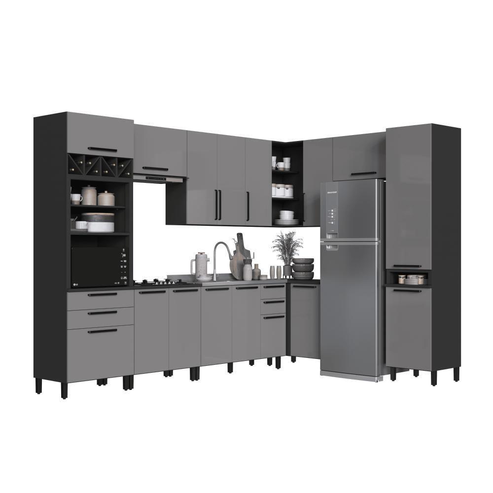 Cozinha Modulada Completa Fidelitá Mônaco 9 Peças 549cm 16 Portas 4 Gavetas Sem Tampo Chumbo/titânio - 6