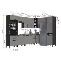 Cozinha Modulada Completa Fidelitá Mônaco 9 Peças 549cm 16 Portas 4 Gavetas Sem Tampo Chumbo/titânio - 2