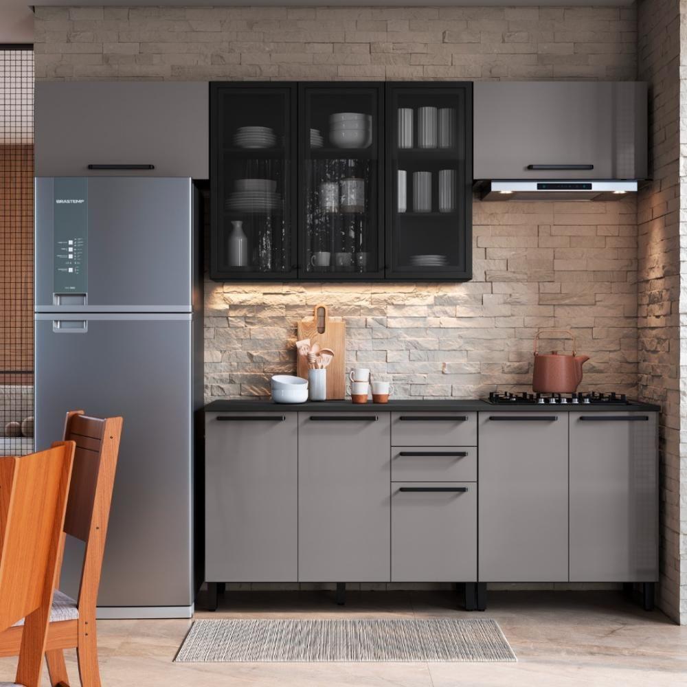 Cozinha Modulada Completa Fidelitá Mônaco 5 Peças 280cm 10 Portas 2 Gavetas Com Tampo Chumbo/titânio - 1