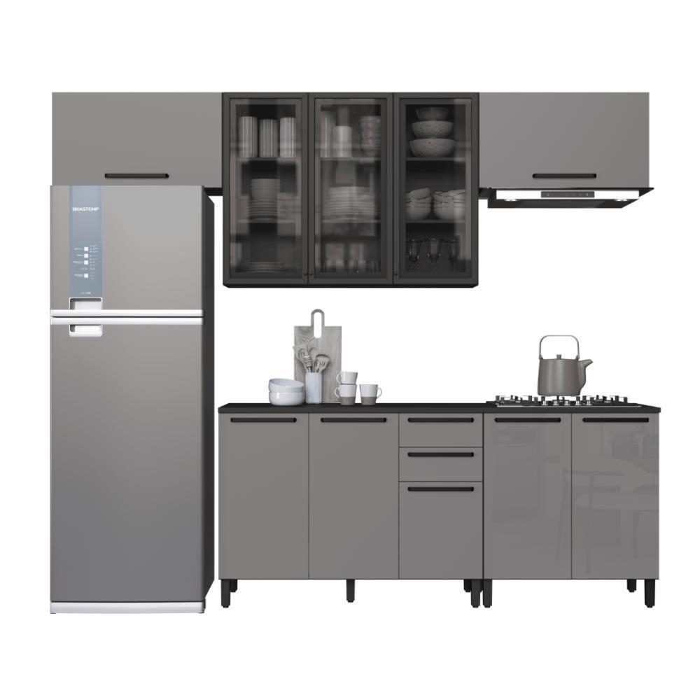 Cozinha Modulada Completa Fidelitá Mônaco 5 Peças 280cm 10 Portas 2 Gavetas Com Tampo Chumbo/titânio - 3