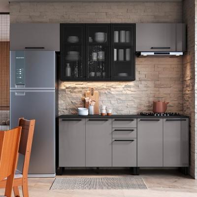 Cozinha Modulada Completa Fidelitá Mônaco 5 Peças 280cm 10 Portas 2 Gavetas Com Tampo Chumbo/titânio