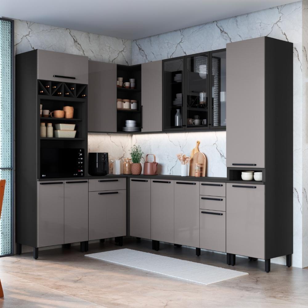 Cozinha Modulada Completa Fidelitá Mônaco 8 Peças 449cm 15 Portas 3 Gavetas Com Tampo Chumbo/titânio - 1