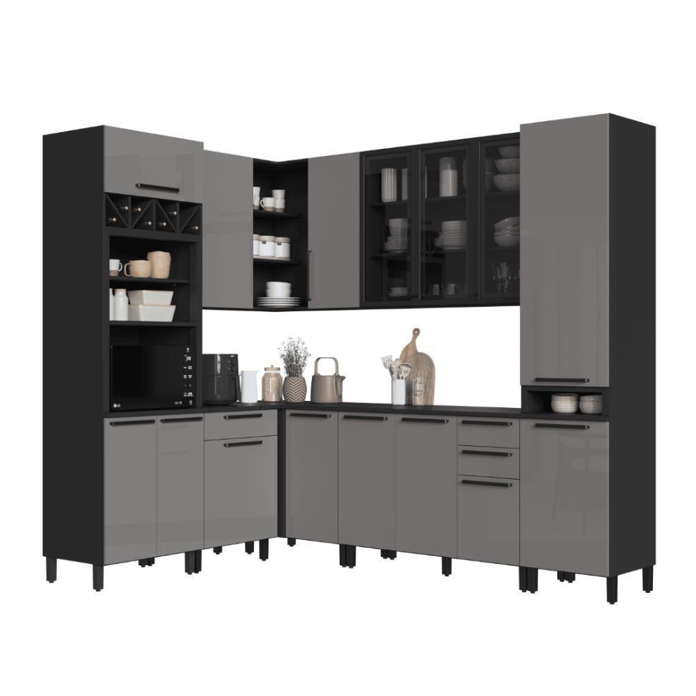 Cozinha Modulada Completa Fidelitá Mônaco 8 Peças 449cm 15 Portas 3 Gavetas Com Tampo Chumbo/titânio - 3