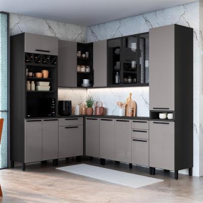 Cozinha Modulada Completa Fidelitá Mônaco 8 Peças 449cm 15 Portas 3 Gavetas Com Tampo Chumbo/titânio