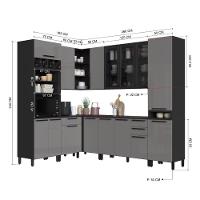 Cozinha Modulada Completa Fidelitá Mônaco 8 Peças 449cm 15 Portas 3 Gavetas Com Tampo Chumbo/titânio