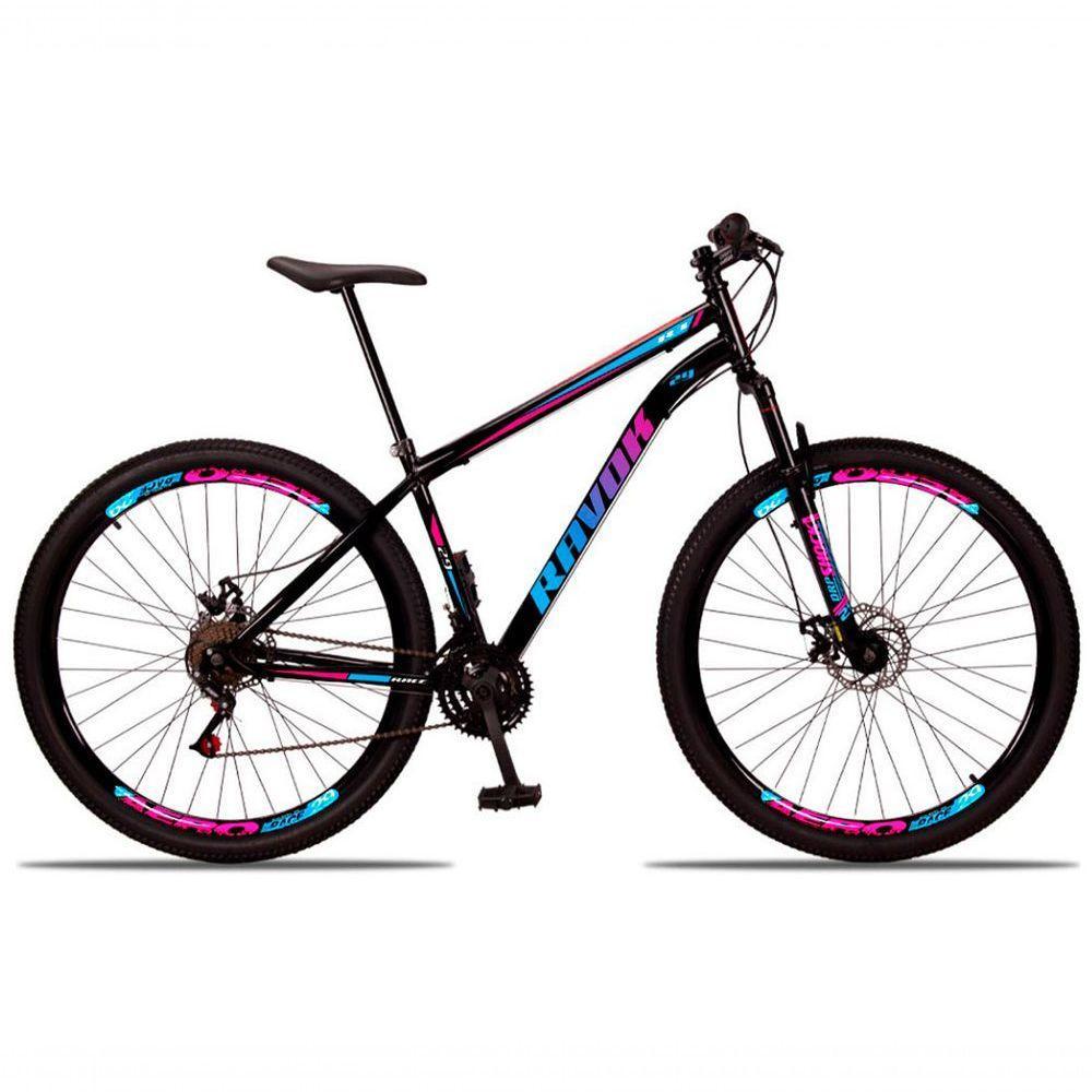 Bicicleta Aro 29 Suspensão Dianteira Bike Aço 21 Marchas Freio A Disco Azul E Rosa - 1