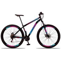 Bicicleta Aro 29 Suspensão Dianteira Bike Aço 21 Marchas Freio A Disco Azul E Rosa - 1