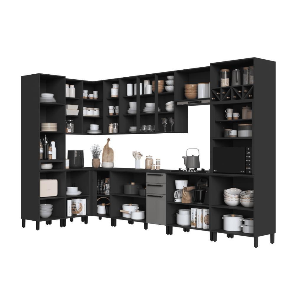 Cozinha Modulada Completa Fidelitá Mônaco 10 Peças 529cm 18 Portas 2 Gavetas Com Tampo Chumbo/titânio - 2