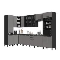 Cozinha Modulada Completa Fidelitá Mônaco 10 Peças 529cm 18 Portas 2 Gavetas Com Tampo Chumbo/titânio - 3