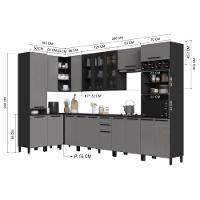 Cozinha Modulada Completa Fidelitá Mônaco 10 Peças 529cm 18 Portas 2 Gavetas Com Tampo Chumbo/titânio