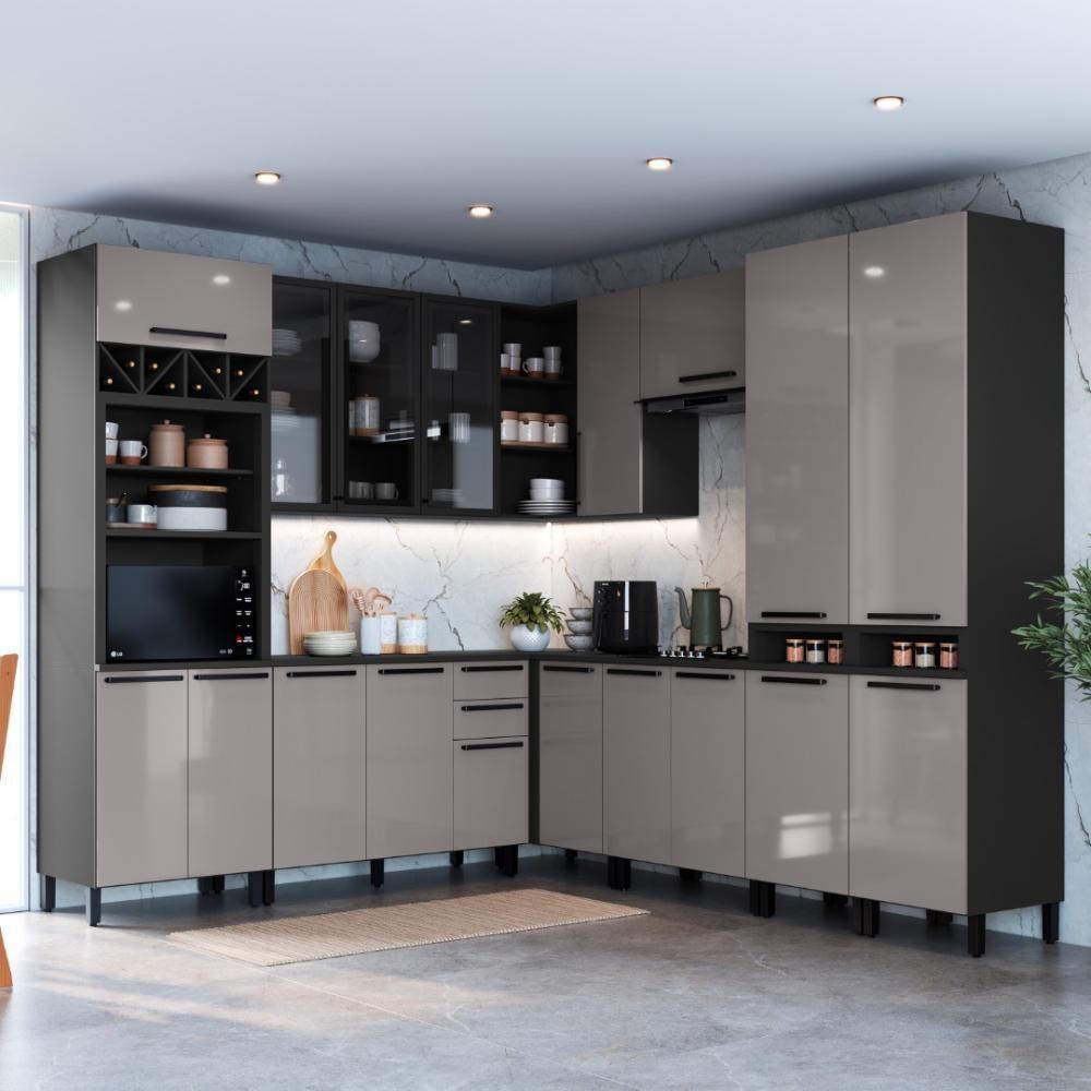 Cozinha Modulada Completa Fidelitá Mônaco 8 Peças 519cm 18 Portas 2 Gavetas Com Tampo Chumbo/titânio - 1