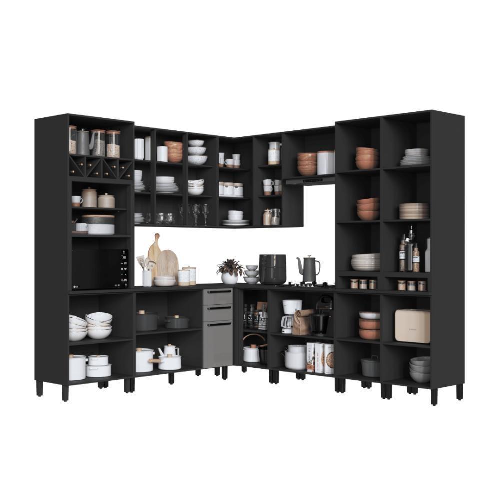 Cozinha Modulada Completa Fidelitá Mônaco 8 Peças 519cm 18 Portas 2 Gavetas Com Tampo Chumbo/titânio - 2