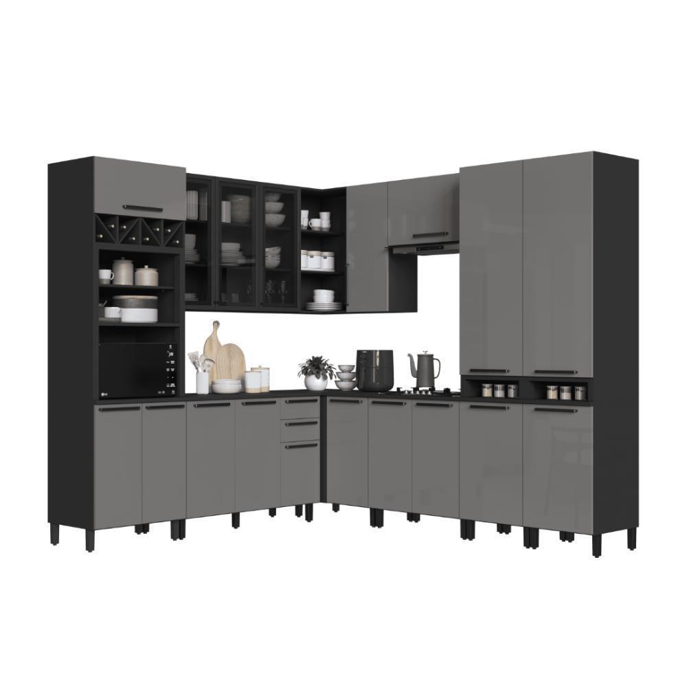 Cozinha Modulada Completa Fidelitá Mônaco 8 Peças 519cm 18 Portas 2 Gavetas Com Tampo Chumbo/titânio - 3