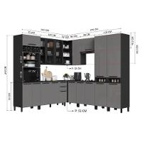 Cozinha Modulada Completa Fidelitá Mônaco 8 Peças 519cm 18 Portas 2 Gavetas Com Tampo Chumbo/titânio