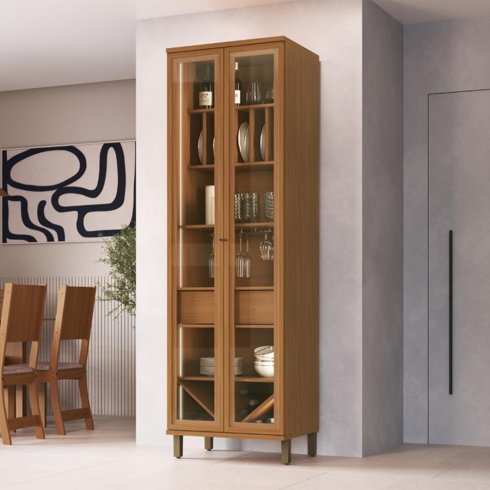 Cristaleira Fidelitá Barcelona Com Led 2 Portas Com Vidro 1 Gaveta 70cm Freijó - 1