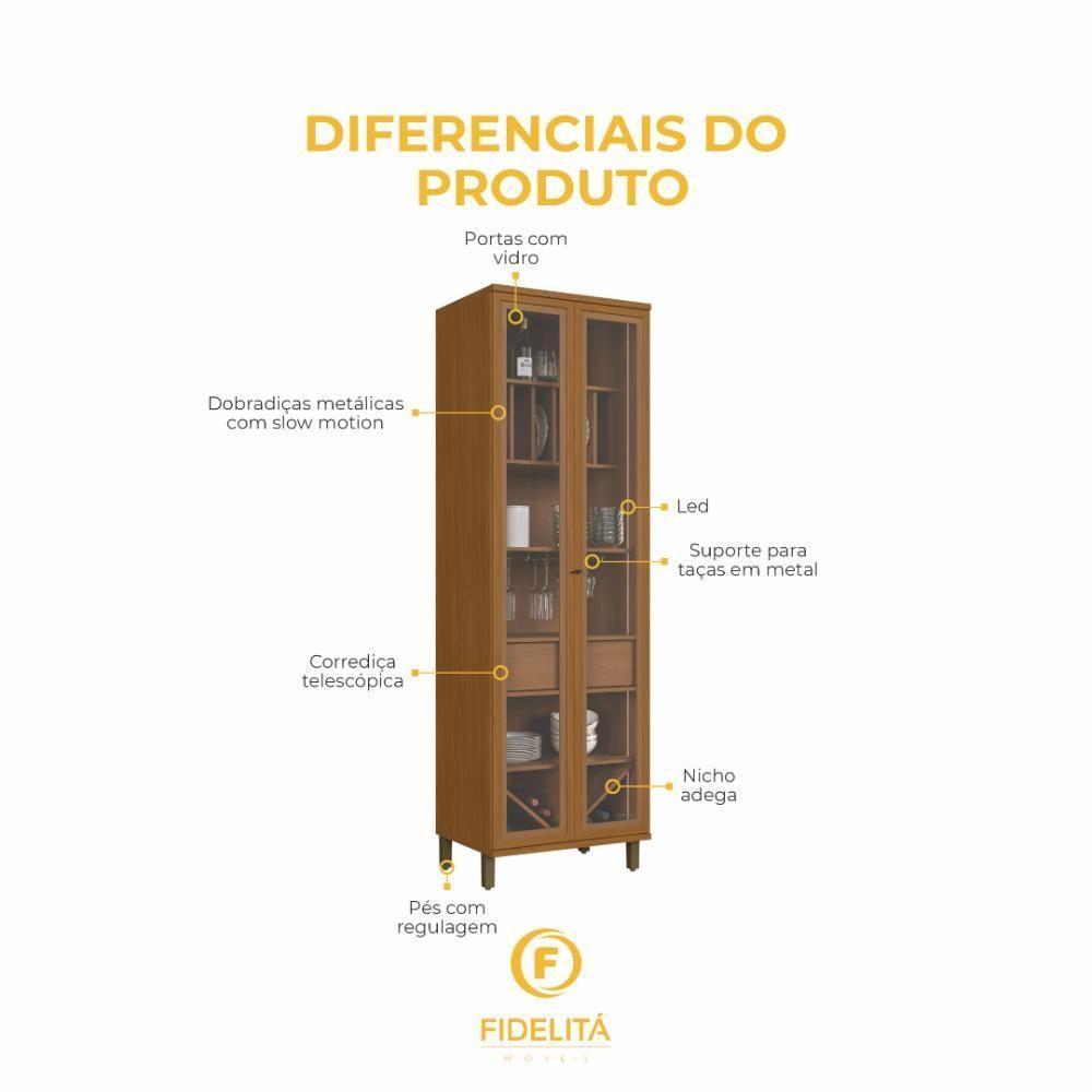 Cristaleira Fidelitá Barcelona Com Led 2 Portas Com Vidro 1 Gaveta 70cm Freijó - 7