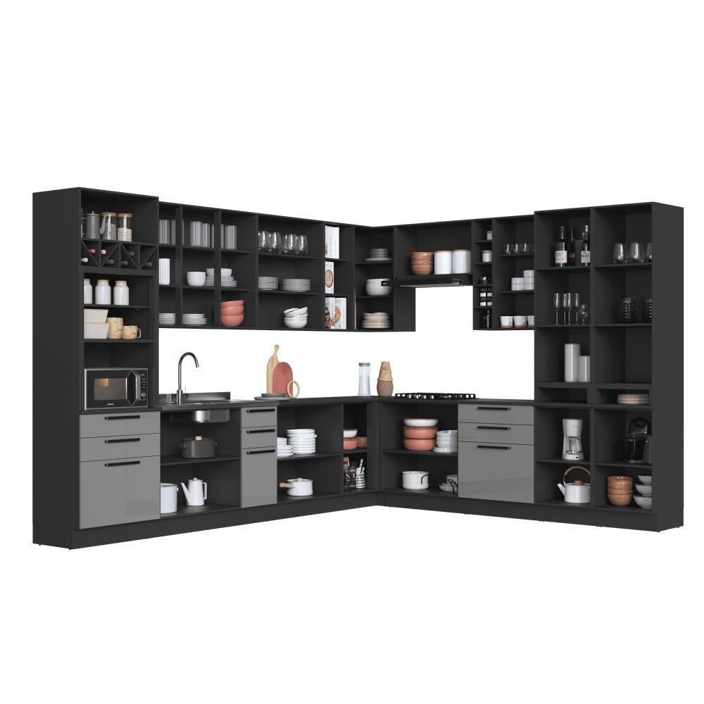 Cozinha Modulada Completa Fidelitá Mônaco 14 Peças Com Rodapé 659cm 23 Portas 6 Gavetas Sem Tampo Chumbo/titânio - 2