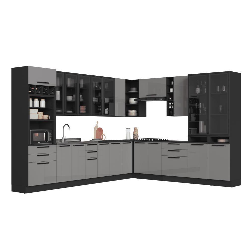 Cozinha Modulada Completa Fidelitá Mônaco 14 Peças Com Rodapé 659cm 23 Portas 6 Gavetas Sem Tampo Chumbo/titânio - 3