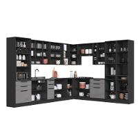 Cozinha Modulada Completa Fidelitá Mônaco 14 Peças Com Rodapé 659cm 23 Portas 6 Gavetas Sem Tampo Chumbo/titânio - 2