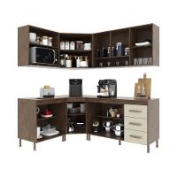 Cozinha Modulada Completa Fidelitá Lisboa 6 Peças 340cm 12 Portas 3 Gavetas Com Tampo Noce/off-white - 2