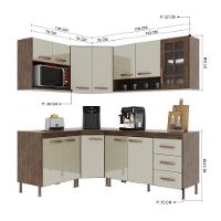 Cozinha Modulada Completa Fidelitá Lisboa 6 Peças 340cm 12 Portas 3 Gavetas Com Tampo Noce/off-white