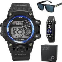 Relógio Infantil Prova Dagua + Caixa + Oculos Protecao Uv Qualidade Premium Resistente Menino Alarme - 1