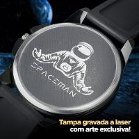 Relogio Aço Inox Preto Masculino + Pulseira Pai Nosso + Caixa Presente Casual Silicone Social