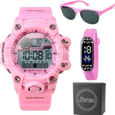 Oculos Sol + Caixa Cronometro Original Presente Menina Alarme Data Silicone Esportivo Adolescente