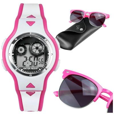 Relogio Digital Led Rosa Infantil + Case Premium + Oculos Original Menina Ajustavel Criança Rosa