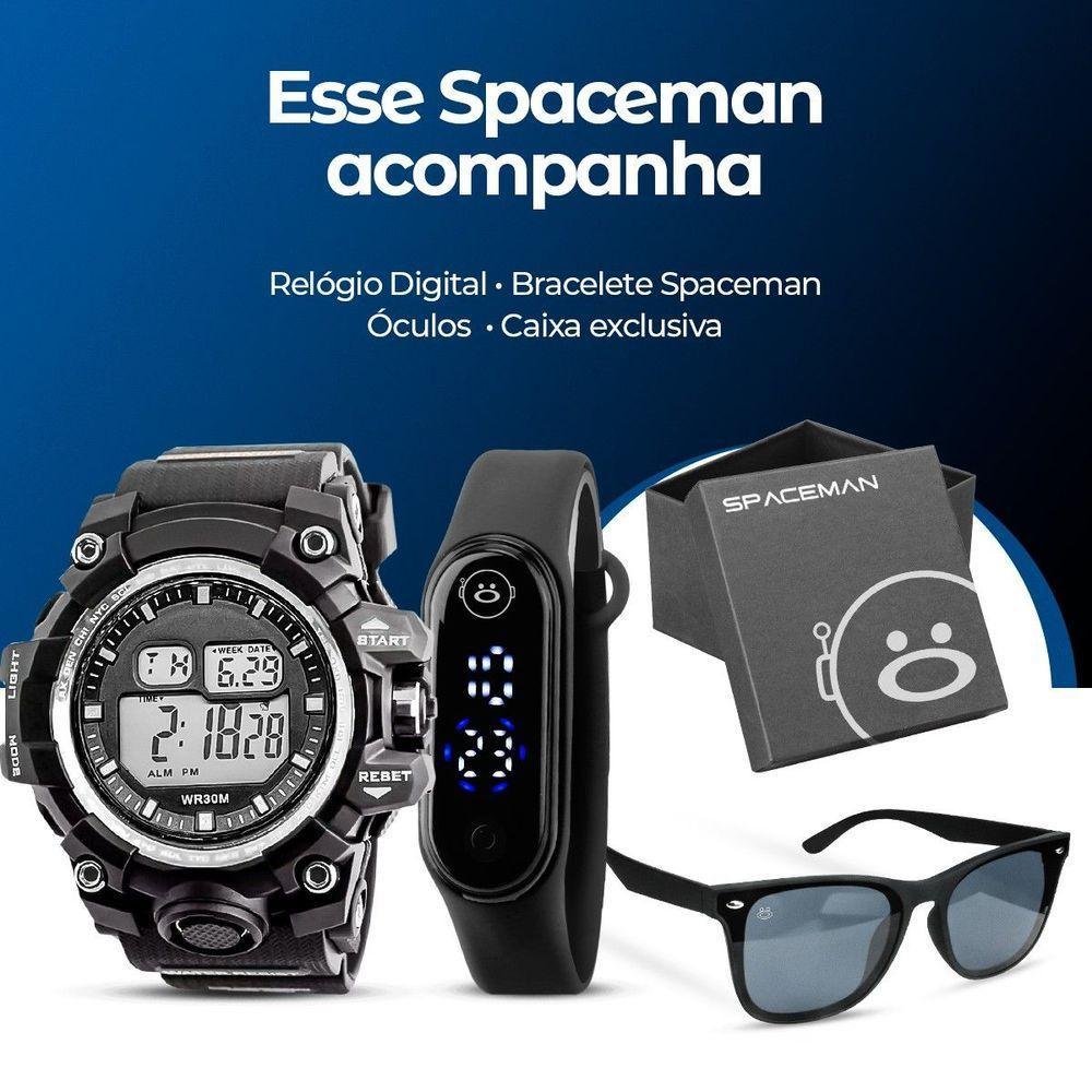 Caixa + Oculos Proteção Uv + Relogio Prova Dagua Digital Cronometro Grande Presente Esportivo Preto - 2