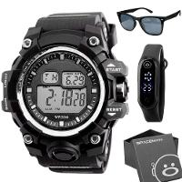 Caixa + Oculos Proteção Uv + Relogio Prova Dagua Digital Cronometro Grande Presente Esportivo Preto - 1