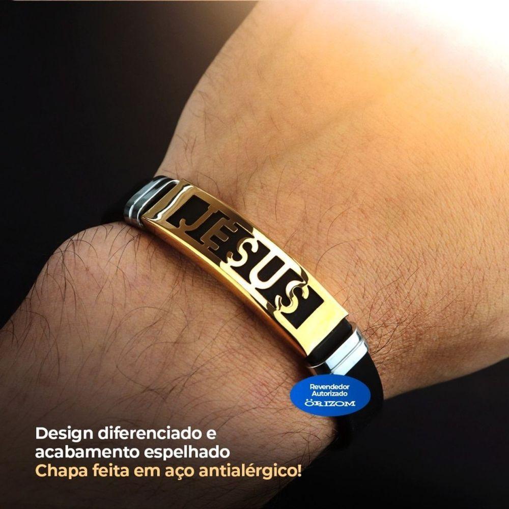 Pulseira Jesus Cristo Dourada Banhada Ouro + Masculina Religiosa Moda Masculina Qualidade Premium - 2