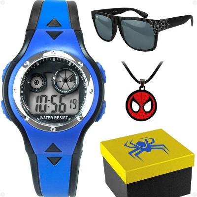 Relogio Digital Menino Infantil + Oculos Sol + Caixa + Colar Ajustavel Original Verão Esportivo Azul
