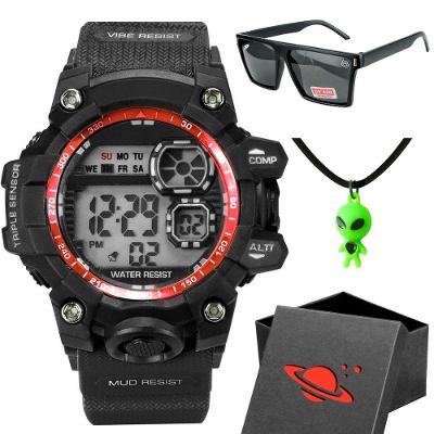 Relogio Criança Silicone Infantil Digital Menino Preto Presente Silicone Ajustavel Esportivo Data
