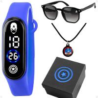 Relogio Digital Capitão América + Colar + Caixa Ajustavel Qualidade Premium Prova Dagua Presente Led - 1