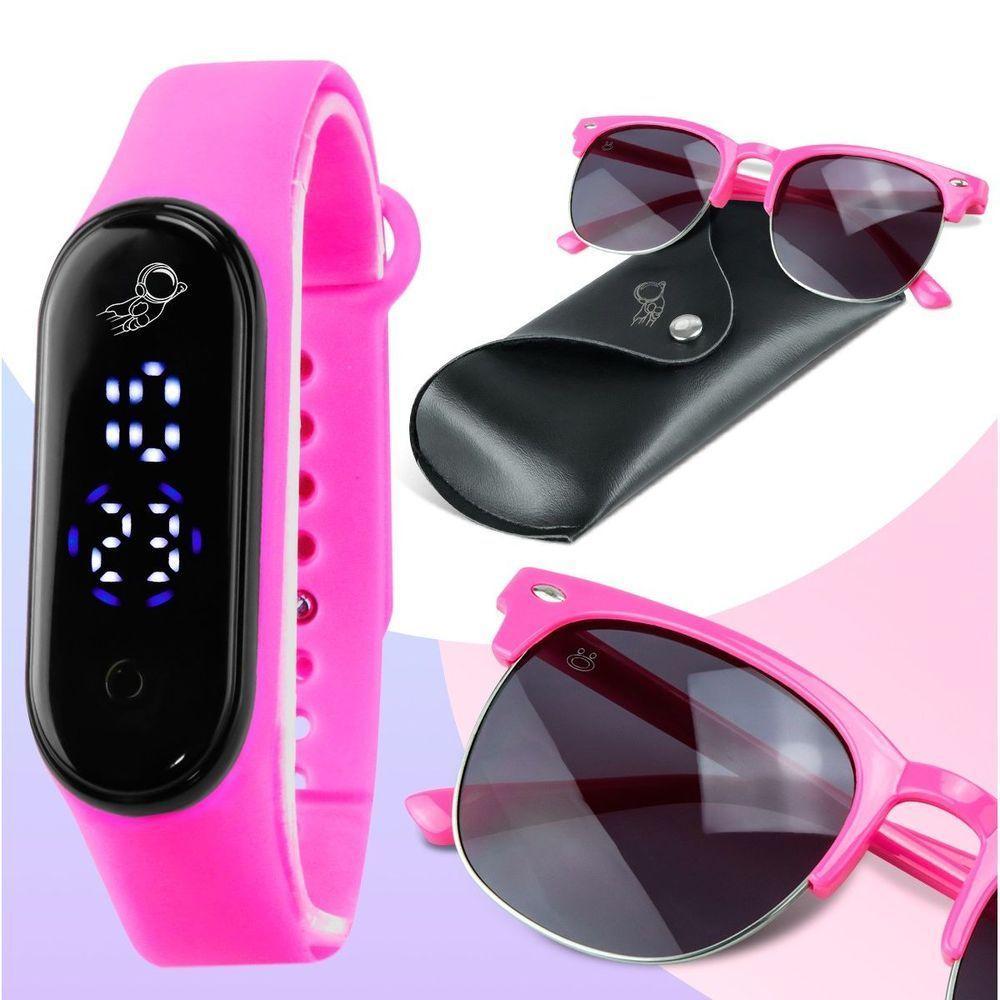 Relogio Digital Led Infantil Prova Dagua + Case + Oculos Sol Ajustavel Presente Data Criança Menina - 1