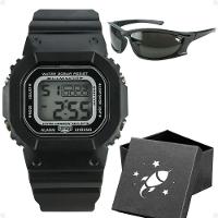 Relogio Digital Led Infantil Menino Preto + Oculos + Caixa Silicone Ajustavel Proteção Uv Presente - 1