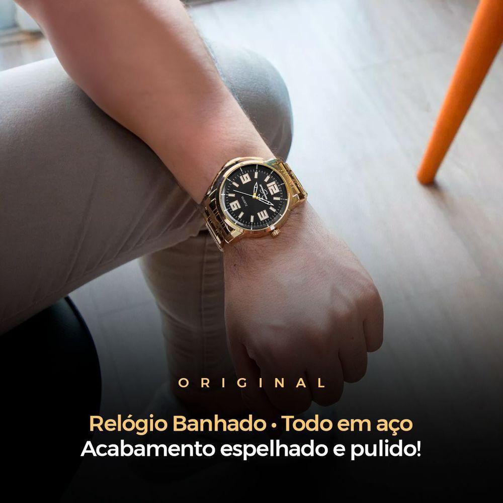 Relogio Masculino Aço Inox Banhado + Cordao + Oculos Sol Qualidade Premium Ponteiro Proteção Uv - 7