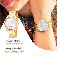 Relogio Aço Inox Banhado Feminino + Colar Brincos + Caixa Casual Strass Original Dourado Presente