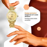 Relogio Feminino Aço Inox Banhado + Pulseira + Brincos Colar Garantia Qualidade Premium Casual - 5