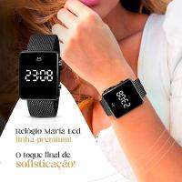 Relogio Digital Feminino Preto Aço Inox + Caixa + Oculos Sol Qualidade Premium Led Perola Academia - 2