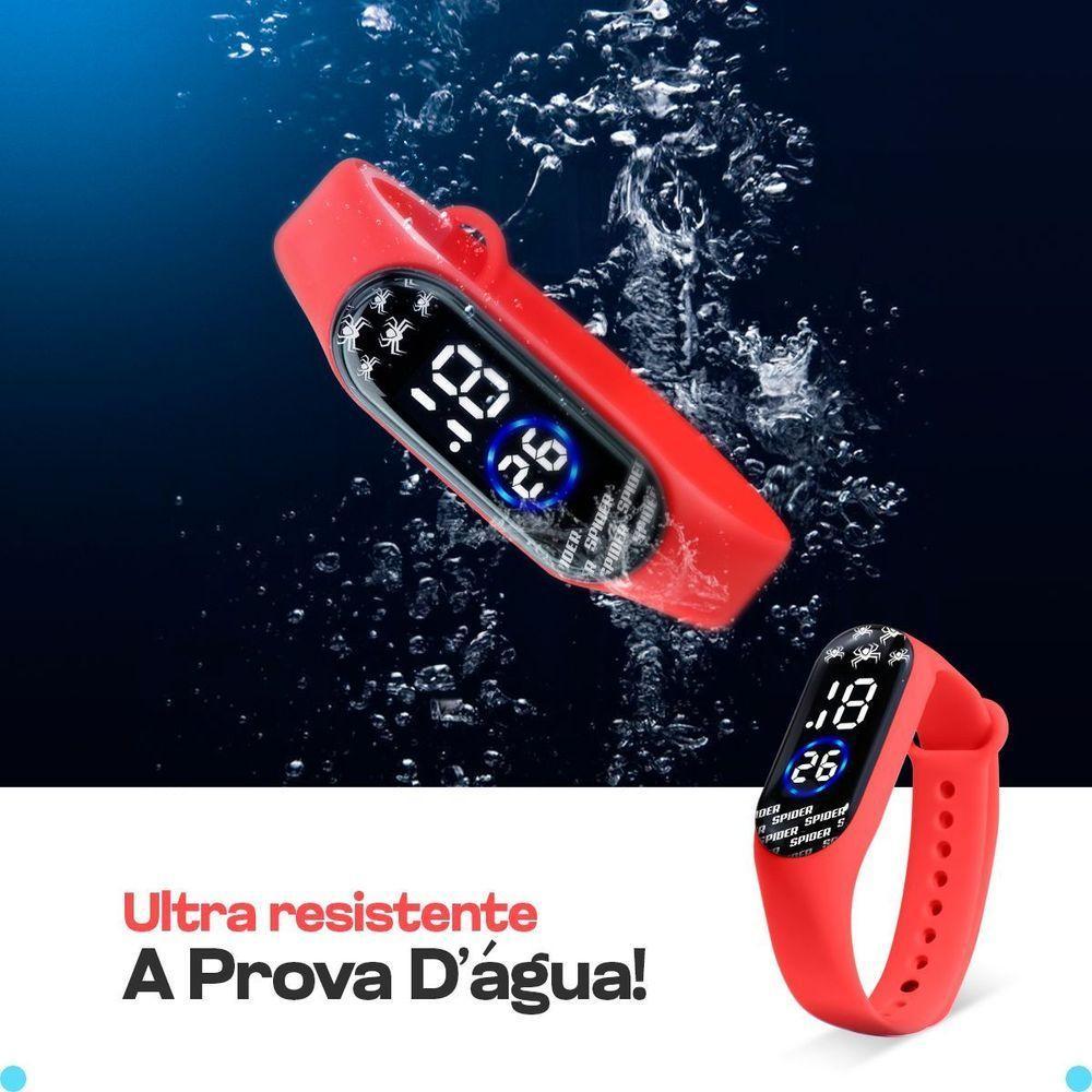 Relogio Digital Preto Homemaranha + Oculos Sol Protecao Uv Pulseira Ajustavel Vermelho Resistente - 5